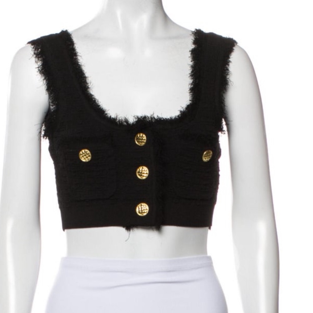 Black Cropped Top with Gold Accents
